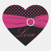 Pink, Black, Red "Love" - Heart Shaped Sticker