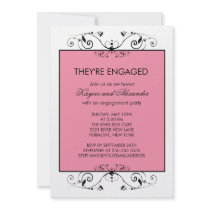 Pink & Black Scroll Engagement Invitations