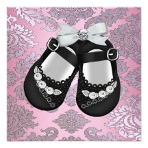 Pink Black Shoes Pink Black Damask Baby Girl Announcement