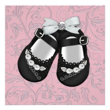 Pink Black Shoes Pink Black Damask Baby Girl Announcement