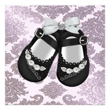 Pink Black Shoes Pink Black Damask Baby Girl Personalized Announcements