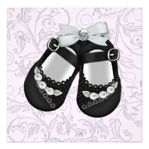 Pink Black Shoes Pink Black Damask Baby Girl Personalized Invites