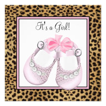 Pink Black Shoes Pink Leopard Baby Girl Shower Announcement