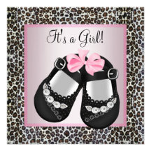 Pink Black Shoes Pink Leopard Baby Girl Shower Announcement