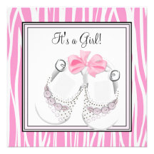 Pink Black Shoes Pink Zebra Baby Girl Shower Personalized Invitation