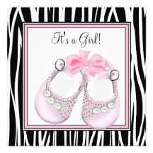 Pink Black Shoes Pink Zebra Baby Girl Shower Personalized Announcement