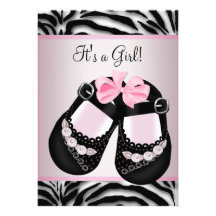 Pink Black Shoes Pink Zebra Baby Shower Personalized Announcement
