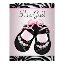 Pink Black Shoes Pink Zebra Baby Shower Custom Announcement