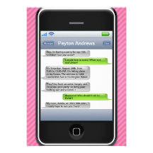 Pink/Black Smart Phone iParty Birthday Party Personalized Invitations