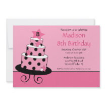 Pink & Black Star Cake Birthday Invitation