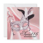 Pink Black Sweet 16 Masquerade Party Custom Invitations