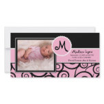 Pink & Black Swirl Baby Girl Birth Photo Cards