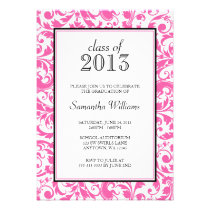 Pink Black Swirl Damask Graduation Announcement invitations