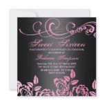 Pink/Black Swirl Rose Sweet 16 Birthday Invite