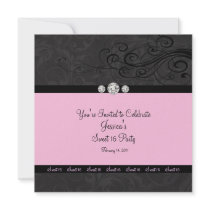 Pink Black Swirl Sweet Sixteen Party Invitations