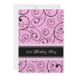 Pink Black Swirls 21st Birthday Party Invitations
