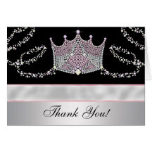 Pink Black Tiara Princess Thank You Cards