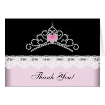 Pink Black Tiara Princess Thank You Cards
