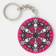 Pink Black & White Ornate Design Keychain