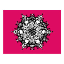 Pink Black & White Ornate Design Postcard