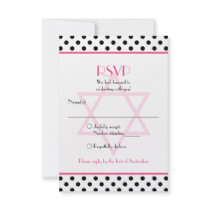 Pink Black White Polka Dot Bat Mitzvah Reply Card