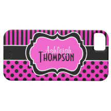 Pink Black White Striped Polka Dots iPhone 5 Case