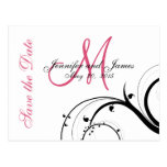 Pink, Black, White Swirls Save the Date Postcard