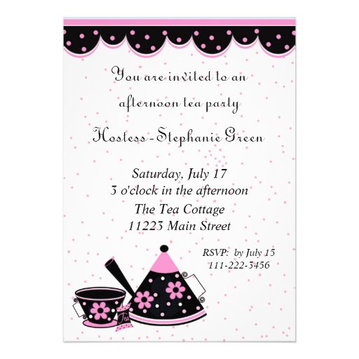 Pink, Black, &amp; White Tea Party Invitation 5" X 7" Invitation Card | Zazzle