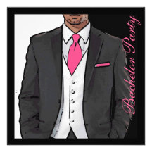 Pink black white tuxedo bachelor party invitations