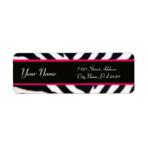 PINK BLACK WHITE ZEBRA FUR MONOGRAM RETURN ADDRESS LABELS