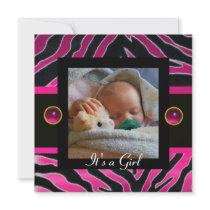 PINK BLACK WHITE ZEBRA FUR Monogram Photo Template Custom Invitations