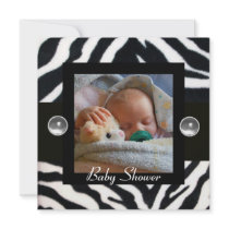PINK BLACK WHITE ZEBRA FUR Monogram Photo Template Announcement