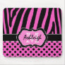 Pink, Black, White Zebra Stripe & Dots Mousepad