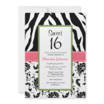 Pink Black Zebra Print Sweet Sixteen Invitation