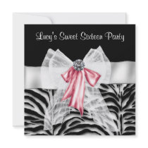 Pink Black Zebra Sweet 16 Birthday Party Personalized Invitations