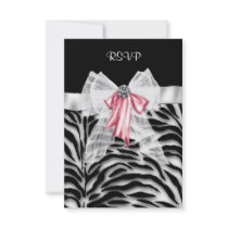 Pink Black Zebra Sweet 16 Birthday Party RSVP