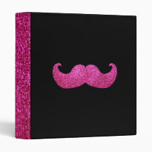 Pink Bling Moustache (Faux Glitter Graphic) Vinyl Binders