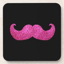 Pink Bling Moustache (Faux Glitter Graphic) Beverage Coaster