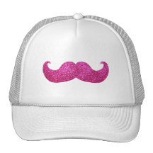 Pink Bling Moustache (Faux Glitter Graphic) Mesh Hats