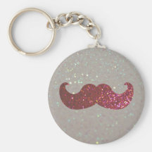 Pink Bling Moustache (Faux Glitter Graphic) Key Chains