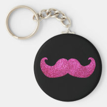 Pink Bling Moustache (Faux Glitter Graphic) Key Chains