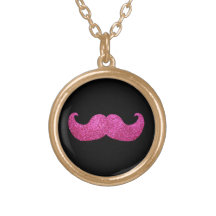 Pink Bling Moustache (Faux Glitter Graphic) Pendants