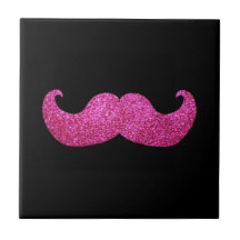 Pink Bling Moustache (Faux Glitter Graphic) Ceramic Tiles