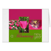 pink blooming new year greeting cards