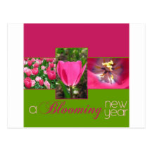pink blooming new year postcard