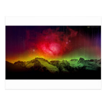 Pink Blossom Aurora Borealis Over A Rocky Mountain Post Card