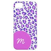 Pink, Blue and White Leopard Skin with Monogram iPhone 5 Cover