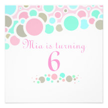 Pink & Blue Bubbles Birthday Invitation