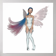 Pink & Blue Hair Pixie In White Poster