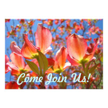 Pink Blue Invitations Dogwood Tree Flowers Floral